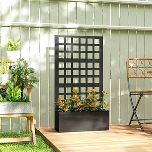 Fioriera Rialzata Grande Nera 61x23x113 cm in Acciaio Zincato con Spalliera per Piante Rampicanti e Ortaggi - Product Image 2