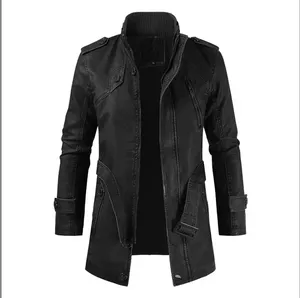 2026 New <b>Men's</b> Custom Leather Jacket High Quality Canvas with Stand Collar Fashionable Design for Winter with Front Logo - Product Image 6
