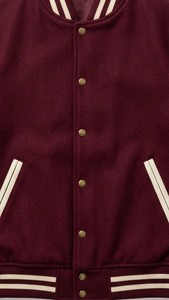 <b>Men's</b> Maroon Varsity <b>Jacket</b> With Cream <b>Leather</b> Sleeves Stand Collar Button Closure Autumn Casual Outerwear Regular Fit - Product Image 6