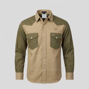 Two-Tone Work <b>Shirt</b> Olive Green And Beige Long Sleeve With Chest Pocket Safety Clothing FR <b>Shirts</b> <b>Flame</b> Resistant Light Weight - Product Image 4