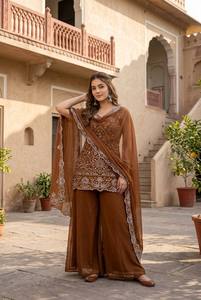 Conjunto de traje palazzo bordado de georgette pesado para mujer con dupatta de red suave |   Ropa Étnica para Fiestas |   Fabricante Mayorista - Product Image 3