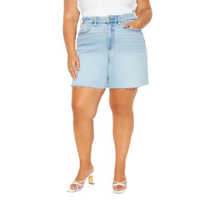 Shorts de Mezclilla Rectos para Mujer, Corte Regular, de Alta Calidad, Diseño Desgastado con Efecto Whiskers, Bajo sin Rematar, Transpirables, de Secado Rápido, para Verano - Product Image 2