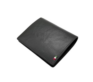 Hot Unisex Bi-fold <b>Card</b> Coin Castello Italian Genuine Leather Minimalist Flag Embroidery & <b>Embossed</b> Logo Black Short Polyester - Product Image 1