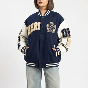 Women's Streetwear Varsity Jacket Oversized Chenille Embroidery Patches Varsity Coat Women Vintage Wool Varsity Jackets - Product Image 1