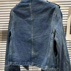 Stand Up Collar Denim <b>Jacket</b> Washed Blue Motor Coat Punk Goth Vintage Women M - Product Image 5