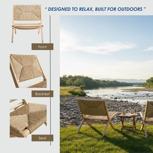 Chaise de loisirs en corde tressée, bois d'acacia massif, chaise pliante moderne minimaliste, chaise de camping en plein air, chaise de plage - Product Image 5