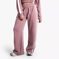 Ensemble de survêtement rose pour femme, 2 pièces, haut court à col rond, pantalon de jogging à rayures latérales