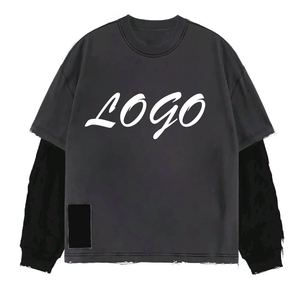 Camisetas de Hombre de Manga Larga, Doble Capa, Estilo Urbano, Tendencia Actual, Personalizadas con Logotipo, 100% Algodón, Talla Grande, de Alta Calidad - Product Image 3
