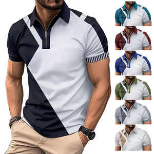 Polo de Hombre con Cierre de Cremallera, Diseño Geométrico Chevron, 2026, Rendimiento Atlético, Manga Corta, Corte Entallado, Verde Oliva y Azul, Ropa Deportiva - Product Image 3