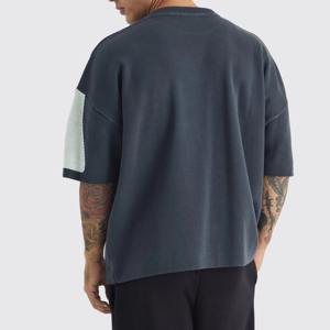 Camiseta Oversize Personalizada de Hombro Caído y Tejido Grueso para Streetwear, Azul Liso, con Etiqueta Privada, Impresión DTG DTF, Personalizable - Product Image 3