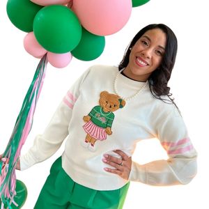 AKA Teddy <b>Bear</b> Cream Sweater Women Chenille Embroidery Graphic Premium Soft Knit <b>Cute</b> Stylish Casual Wear - Product Image 1