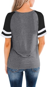 Camiseta de Punto Casual para Mujer, Cuello Redondo, Manga Corta, Holgada, con Bloques de Color, 100% Algodón Transpirable, Primavera-Verano - Product Image 3