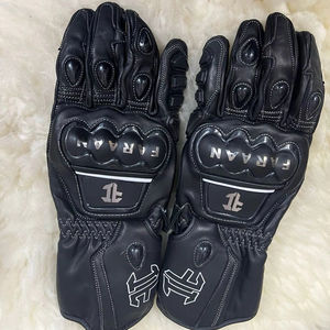 Gants de moto de qualité supérieure, gants de course professionnels pour moto, en cuir véritable, noirs, avec protection des articulations en carbone - Product Image 1