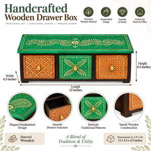 Caja de Joyería de Madera Tallada y Pintada a Mano con 3 Cajones, Almacenamiento Tradicional Indio para Decoración del Hogar - Product Image 5