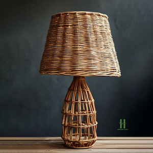 NEW DESIGN Boho Rattan <b>Bedside</b> Lamp Handwoven Wicker <b>Table</b> Light Natural Material Desk Lamp Cozy Home Decor Living Room Bedroom - Product Image 6