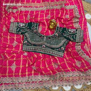 Sari de chifón Panetar pesado con cuadros tejidos con hilo Zari y bordado de lentejuelas, y blusa preconfeccionada con lentejuelas y ribete. Proveedor indio. - Product Image 6