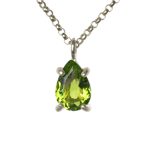 Antique Handmade Gold Plated <b>Solid</b> 925 Sterling <b>Silver</b> Natural Peridot Pear Faceted Gemstone Pendant Chain <b>Necklace</b> Fine Jewelry - Product Image 1