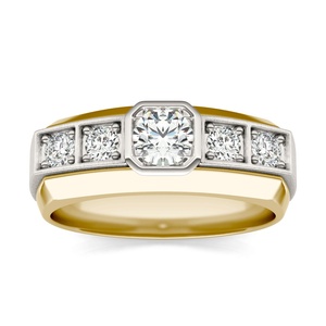 Classic Two Tone Gold Diamond Engagement <b>Ring</b> With Prong <b>Set</b> Round Stones Geometric Design For <b>Women</b> - Product Image 1