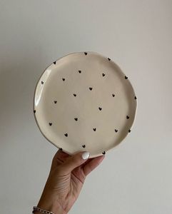 <b>Ceramic</b> Serving <b>Plate</b> With Daisy Pattern Handpainted Retro Design Green Background - Product Image 2