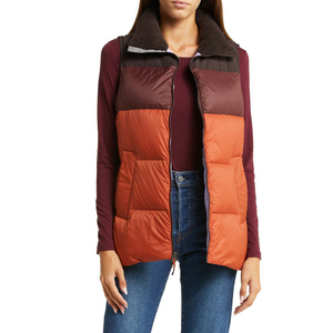 Chaleco Acolchado para Mujer, Chaqueta sin Mangas con Capucha, Cierre de Cremallera, Color Sólido, Estilo Casual, Tejido de Mezclilla - Product Image 1