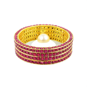 Antique Ruby Kemp Style Cuff <b>Bangles</b>-Classic Brass & <b>Copper</b> Jewelry with Jade Pearl & Agate - Product Image 2