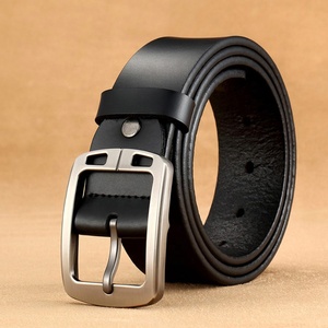 Ceinture en cuir véritable de haute qualité pour hommes, en cuir de vachette noir et marron, vente en gros - Product Image 2