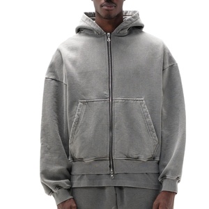 Sudadera con Capucha Ligera Gris Claro para Hombre con Cierre y Bolsillos Delanteros, Corte Holgado, Estilo Casual, Lavado Vintage, Diseño Personalizado - Product Image 1