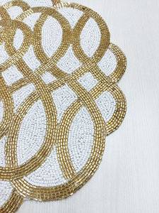 Gold Interlocking Lattice <b>Beaded</b> <b>Placemat</b> Scalloped White Gold Table Decor Luxury Boutique Wholesale Artistry By PR India - Product Image 5