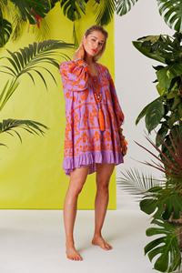 Rich Folkloric Fabric Scoop Neck Relaxed Fit Frilled Hem Cover <b>up</b> Short <b>Dress</b> Aari Chain Stitch Embroidered Sexy Kaftan Tunic - Product Image 2