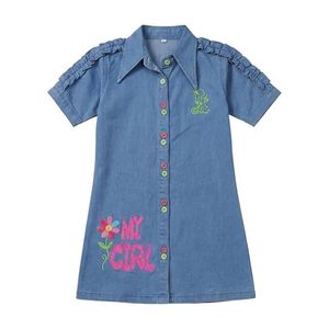 Robe chemise en jean pour filles la plus vendue avec manches à volants, robe décontractée et tendance pour fête d'anniversaire, sortie et usage quotidien, en promotion - Product Image 1