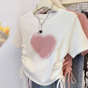 เสื้อยืดแขนสั้นทรงเข้ารูปคุณภาพสูง ดีไซน์เชือกรูด พิมพ์ลาย คอกลม สไตล์ลำลองสำหรับผู้หญิง เสื้อยืดพิมพ์ลาย ขายส่ง - Product Image 3