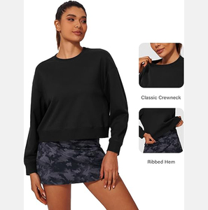เสื้อสเวตเชิ้ตคอกลมสีดำสำหรับผู้ชาย ผ้าฝ้าย 100% ทรงปกติ สีพื้น เรียบง่าย สวมใส่สบายในฤดูหนาว สามารถสกรีนโลโก้ด้านหน้าได้ - Product Image 2