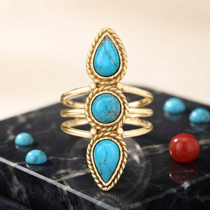 Mohave <b>Turquoise</b> Gemstone <b>Ring</b> 925 Silver Bezel Setting Bohemian Style Unisex Everyday Wear Gold Plated And Rose Gold Plated - Product Image 2