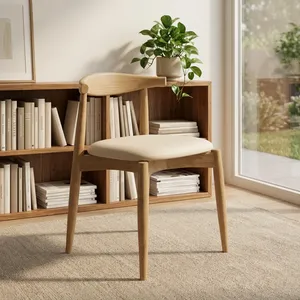 Chaise de salle à manger en bois de style mid-century moderne avec assise rembourrée en similicuir pour l'ameublement de la maison - Product Image 2