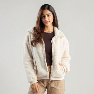 <b>Oversized</b> Sherpa Jacket Women Zipper Stand Collar Sherpa Fleece Coat Ladies Loose Fit Winter Warm Up Sherpa Jackets Women's - Product Image 3