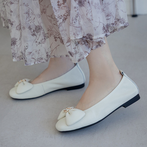 Ballerines en cuir d'agneau véritable pour femmes Ann'S, avec nœud décoratif, en cuir souple, confortables, à enfiler, couleur beige - Product Image 6