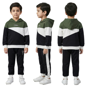 Ensemble de survêtement d'hiver pour enfants grande taille, deux pièces, sweat à capuche et pantalon de jogging, respirant, 100% coton, couleur contrastée, tenue décontractée unisexe - Product Image 1
