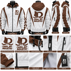 Veste coupe-vent à capuche pour homme OARHLINT INDUSTRY, couleur blanc et marron, fermeture éclair sur le devant, coupe-vent décontracté pour l'hiver - Product Image 6