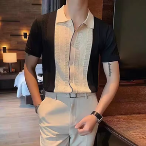 เสื้อเชิ้ตแขนสั้นลำลองผู้ชาย คอปกพับได้ แต่งแถบสีตัดต่อ ผ้าทอสำหรับฤดูร้อน - Product Image 5