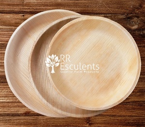 Ensemble d'assiettes rondes écologiques en feuilles d'arec, vaisselle jetable biodégradable pour la restauration, assiette robuste en feuilles de palmier - Product Image 2