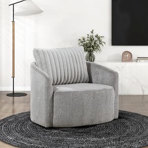 Sedia Girevole Moderna ed Elegante in Ciniglia Grigia Morbida con Cuscino Posteriore in Peluche per Arredamento Soggiorno - Product Image 1