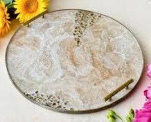 Decorative <b>Ceramic</b> Serving Tray <b>Coaster</b> Set White Gold Marbled Bowls Platters Dining Handmade High Quality Modern - Product Image 3