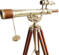 Télescope à trépied à double baril en laiton vintage nautique avec support en bois Astro télescope avec trépied en bois naturel