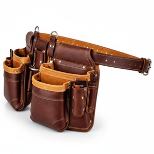 Cinturón de herramientas de cuero 100% auténtico de primera calidad con bolsa y liberación rápida para carpintero y construcción en oferta - Product Image 5