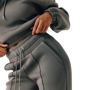 Conjunto de Sudadera con Capucha Gris y Pantalones Anchos para Mujer, Estilo Casual, Holgado, Color Sólido, con Cordón Ajustable, para Otoño - Product Image 6