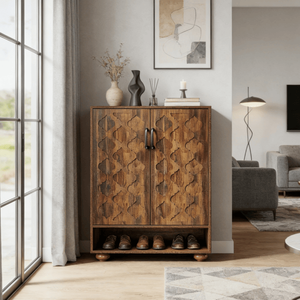 Mobile Portascarpe Moderno in Legno Massello con Ripiani Regolabili, Arredamento per Soggiorno ad Alta Resistenza per Uso Domestico - Product Image 2