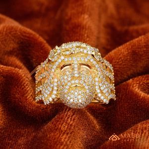 Luxury Iced Out Jesus Piece <b>Ring</b> - 14K Gold / Rose Gold Plated Hip Hop <b>Statement</b> <b>Ring</b> Jesus Head <b>Ring</b> - Big Heavy 3D Gold Plated - Product Image 2