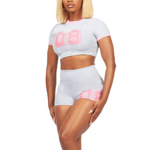 Conjunto de camiseta y pantalones cortos para mujer, para yoga, fitness, verano, gimnasio, entrenamiento, ropa deportiva, informal, holgado, con logo personalizado, Pro Wear Fit - Product Image 1