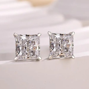 New Design 925 Moissanite <b>Square</b> Princess Cut Simulated <b>Diamond</b> Stud <b>Earrings</b> 2.0 Carat Gold Plated Women's Sterling Silver - Product Image 3
