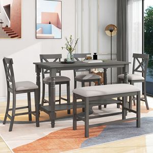 Juego de Comedor de 6 Piezas con Mesa de Altura Media, Estante y 4 Sillas con Banco para una Experiencia de Comedor Confortable - Product Image 2